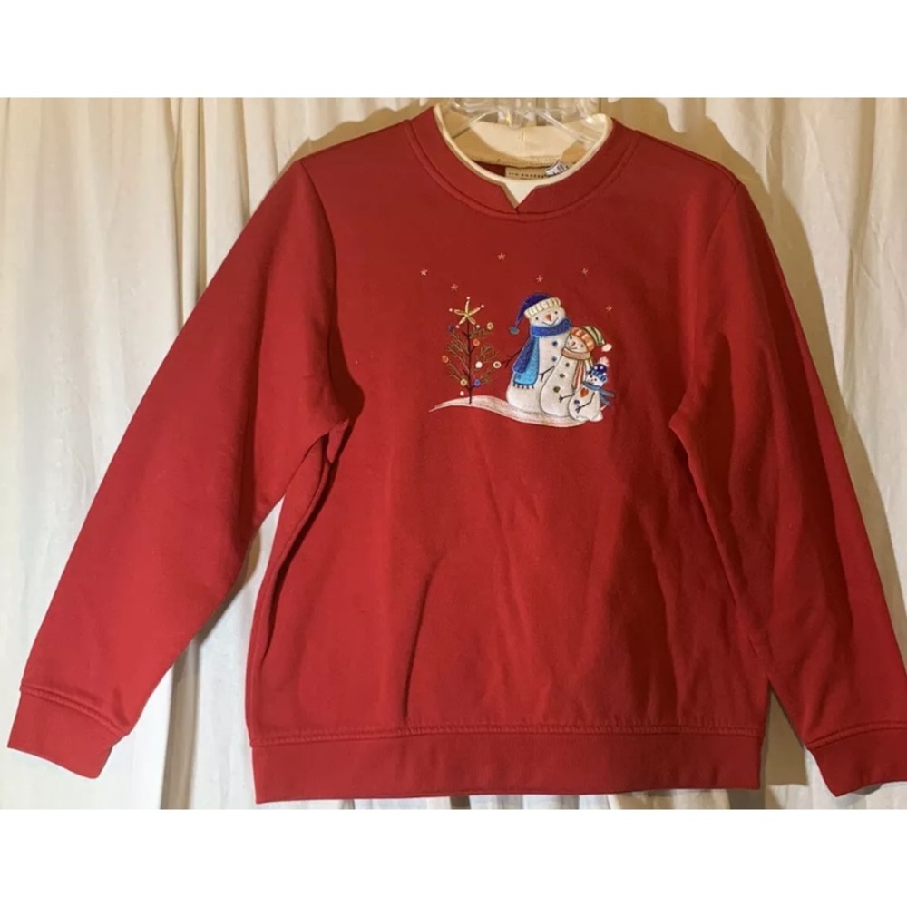 Kim Rogers Petite Red Christmas Sweater Womens PM Snowmen Tree Ornaments